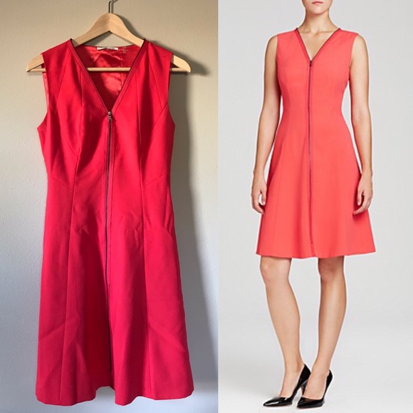Tahari Bright Coral Zip-Front Dress - Picture 1 of 3